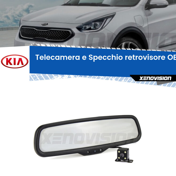 Kit Telecamera Parcheggio e Specchietto retrovisore con display invisibile incorporato per KIA Niro . Da spento è indistinguibile da un retrovisore originale. Con 2 ingressi video per telecamere retromarcia, l'immagine appare in un riquadro che prima era invisibile.