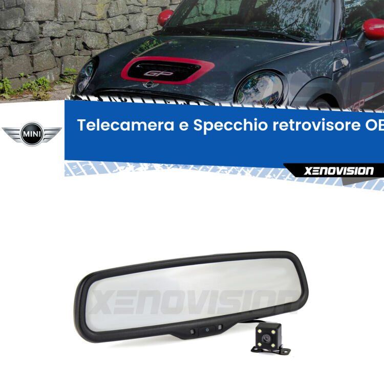 Kit Telecamera Parcheggio e Specchietto retrovisore con display invisibile incorporato per Mini Cooper R56 R57. Da spento è indistinguibile da un retrovisore originale. Con 2 ingressi video per telecamere retromarcia, l'immagine appare in un riquadro che prima era invisibile.