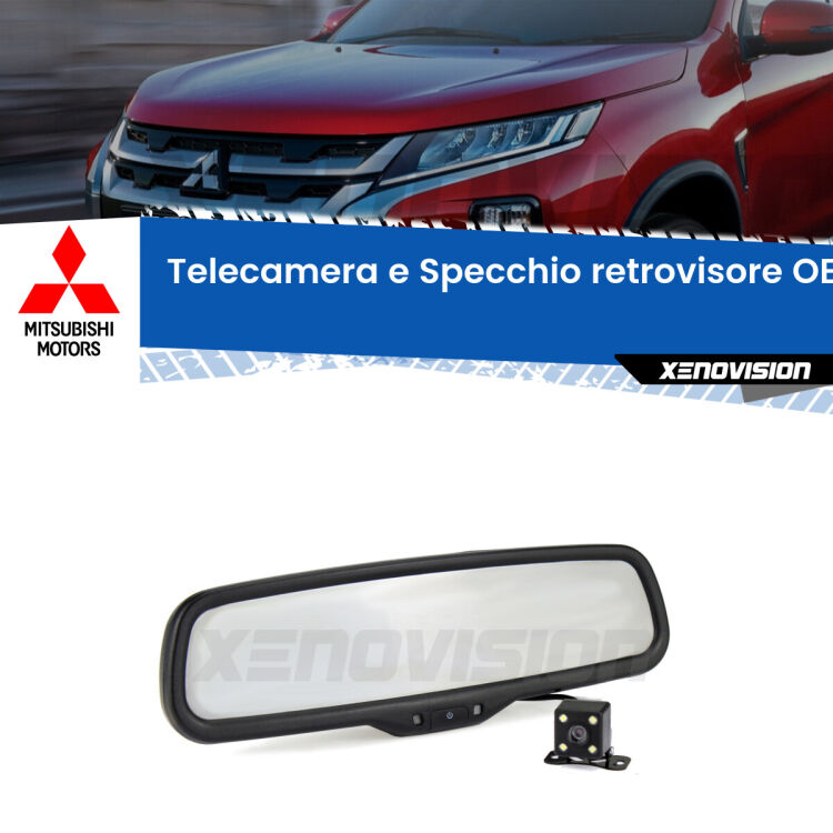 Kit Telecamera Parcheggio e Specchietto retrovisore con display invisibile incorporato per Mitsubishi ASX . Da spento è indistinguibile da un retrovisore originale. Con 2 ingressi video per telecamere retromarcia, l'immagine appare in un riquadro che prima era invisibile.