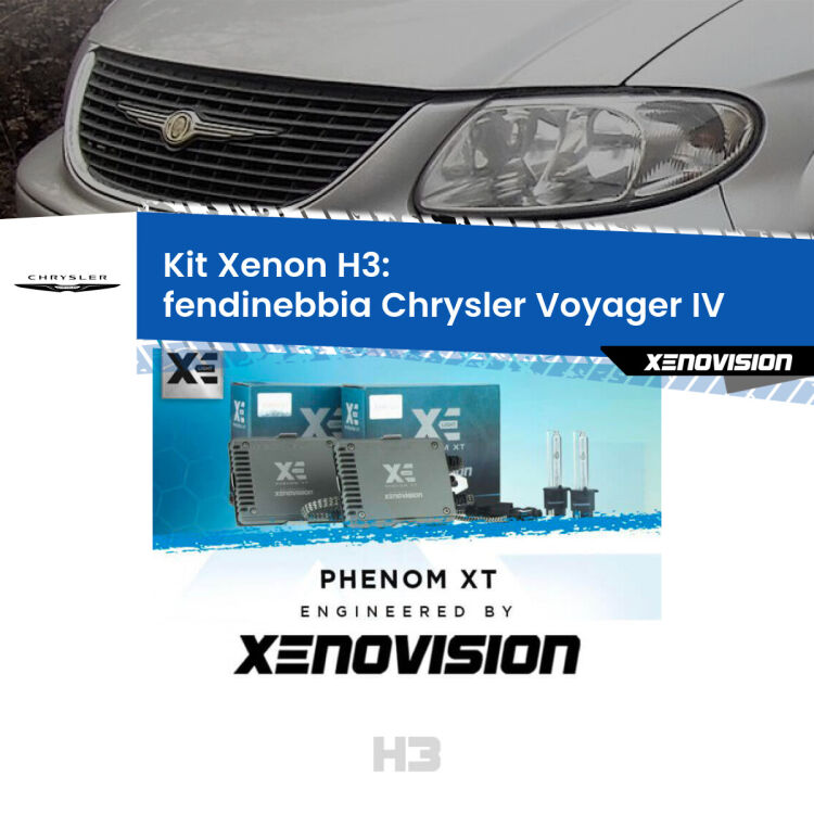 <strong>Kit Xenon H3 Professionale per fendinebbia Chrysler Voyager IV </strong>  2000 - 2007. Taglio di luce perfetto, zero spie e riverberi. Leggendaria elettronica Canbus Xenovision. Qualità Massima Garantita.