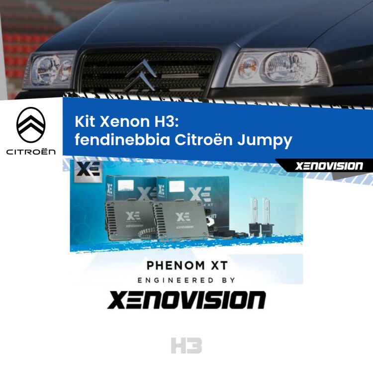 <strong>Kit Xenon H3 Professionale per fendinebbia Citroën Jumpy </strong>  1994 - 2005. Taglio di luce perfetto, zero spie e riverberi. Leggendaria elettronica Canbus Xenovision. Qualità Massima Garantita.