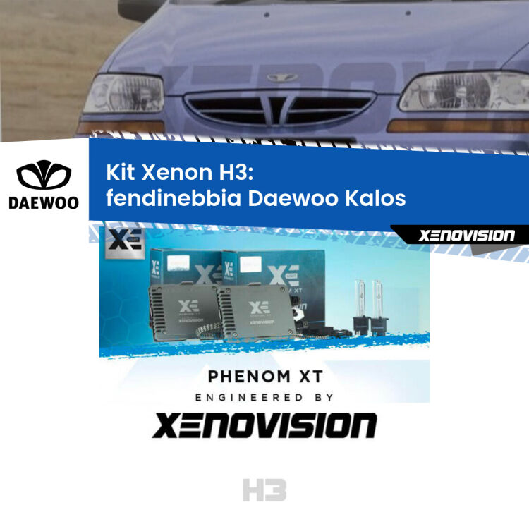 <strong>Kit Xenon H3 Professionale per fendinebbia Daewoo Kalos </strong>  2002 - 2004. Taglio di luce perfetto, zero spie e riverberi. Leggendaria elettronica Canbus Xenovision. Qualità Massima Garantita.