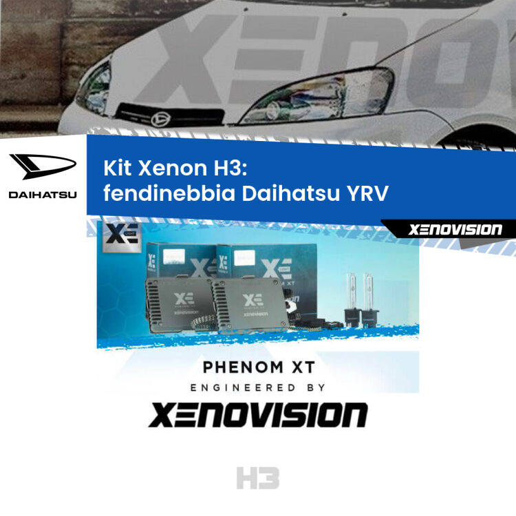 <strong>Kit Xenon H3 Professionale per fendinebbia Daihatsu YRV </strong>  2000 - 2005. Taglio di luce perfetto, zero spie e riverberi. Leggendaria elettronica Canbus Xenovision. Qualità Massima Garantita.