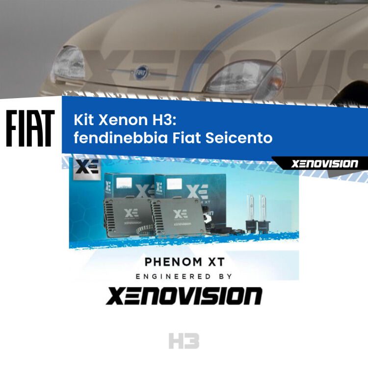 <strong>Kit Xenon H3 Professionale per fendinebbia Fiat Seicento </strong>  1998 - 2010. Taglio di luce perfetto, zero spie e riverberi. Leggendaria elettronica Canbus Xenovision. Qualità Massima Garantita.