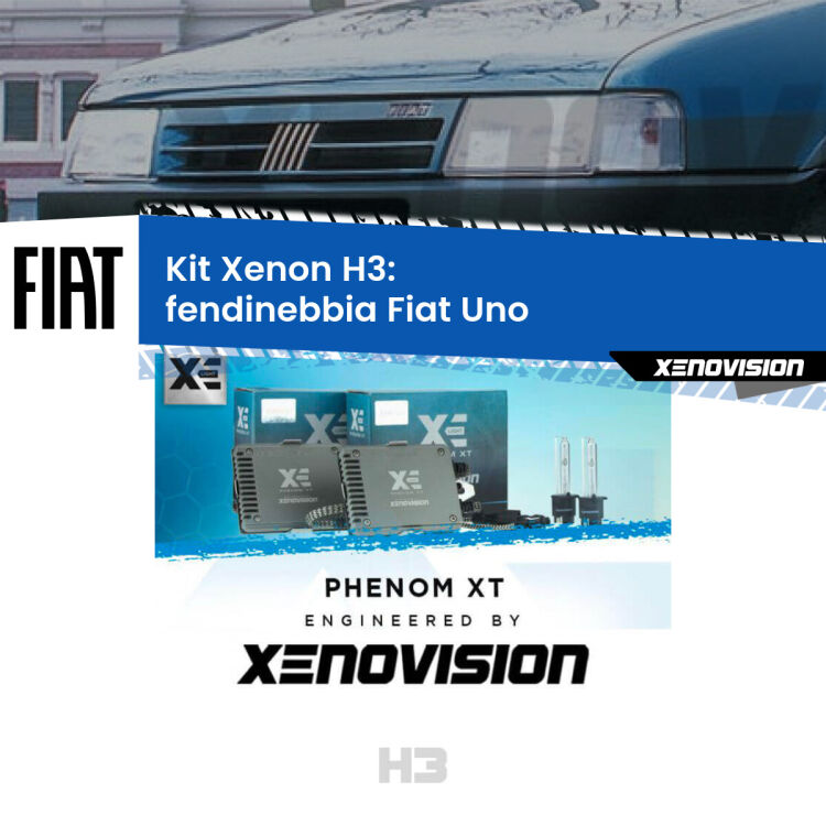 <strong>Kit Xenon H3 Professionale per fendinebbia Fiat Uno </strong>  1983 - 1995. Taglio di luce perfetto, zero spie e riverberi. Leggendaria elettronica Canbus Xenovision. Qualità Massima Garantita.