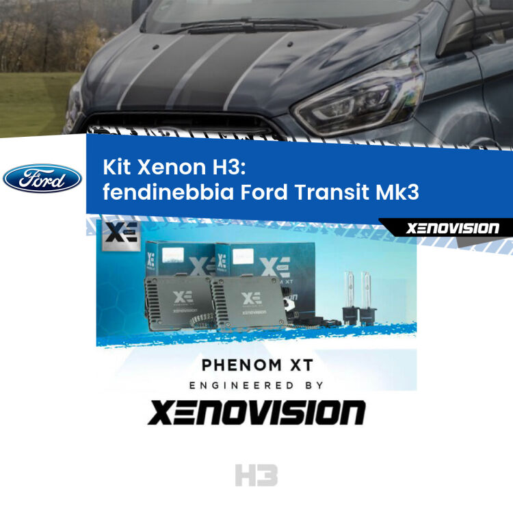 <strong>Kit Xenon H3 Professionale per fendinebbia Ford Transit </strong> Mk3 2000 - 2013. Taglio di luce perfetto, zero spie e riverberi. Leggendaria elettronica Canbus Xenovision. Qualità Massima Garantita.