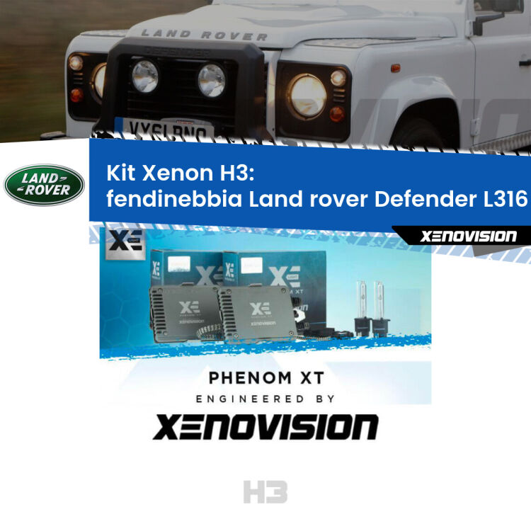 <strong>Kit Xenon H3 Professionale per fendinebbia Land rover Defender </strong> L316 1998 - 2016. Taglio di luce perfetto, zero spie e riverberi. Leggendaria elettronica Canbus Xenovision. Qualità Massima Garantita.