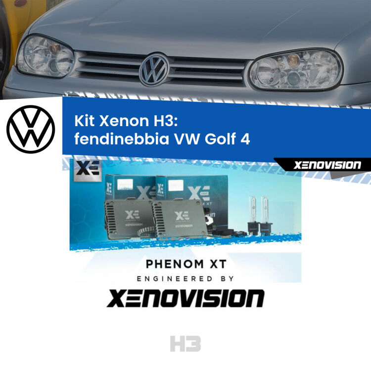 <strong>Kit Xenon H3 Professionale per fendinebbia VW Golf 4 </strong>  1997 - 2005. Taglio di luce perfetto, zero spie e riverberi. Leggendaria elettronica Canbus Xenovision. Qualità Massima Garantita.