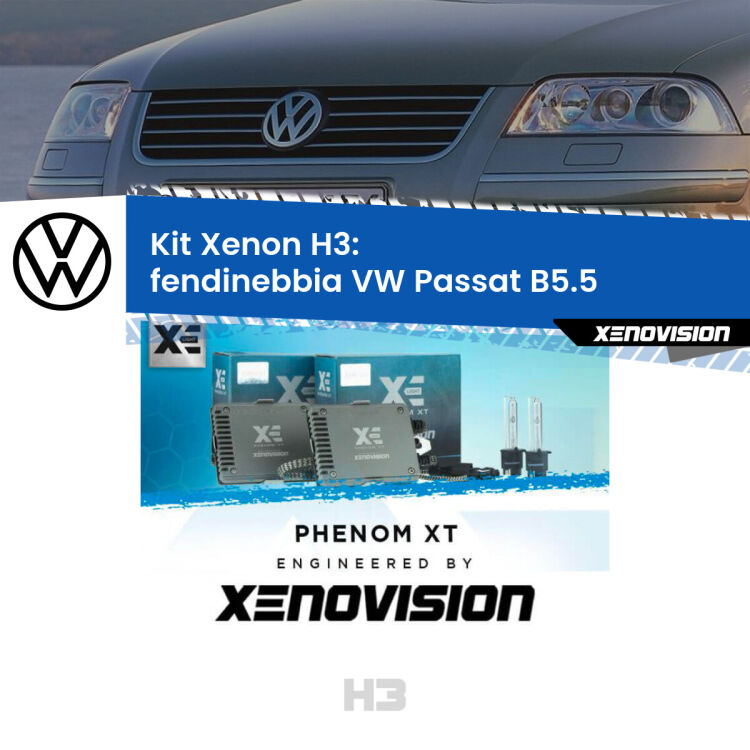 <strong>Kit Xenon H3 Professionale per fendinebbia VW Passat </strong> B5.5 2000 - 2005. Taglio di luce perfetto, zero spie e riverberi. Leggendaria elettronica Canbus Xenovision. Qualità Massima Garantita.