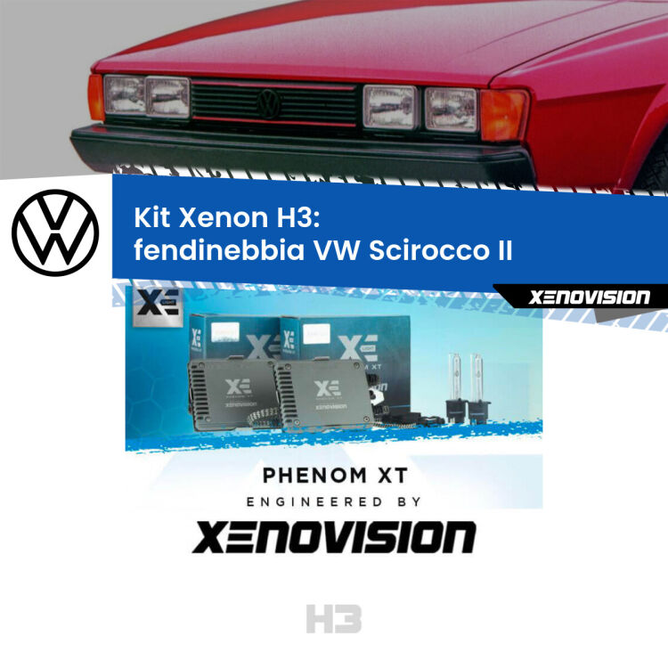 <strong>Kit Xenon H3 Professionale per fendinebbia VW Scirocco </strong> II 1980 - 1992. Taglio di luce perfetto, zero spie e riverberi. Leggendaria elettronica Canbus Xenovision. Qualità Massima Garantita.