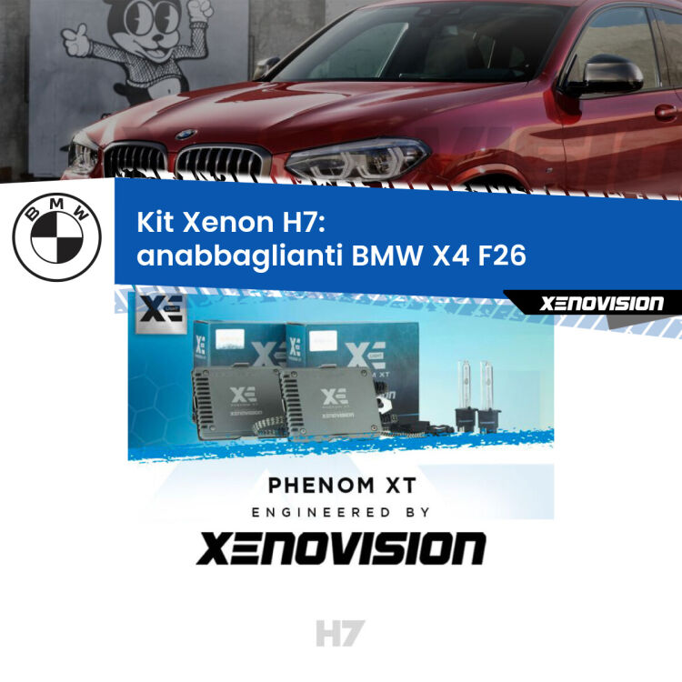 <strong>Kit Xenon H7 Professionale per BMW X4 </strong> F26 (2014 - 2017). Taglio di luce perfetto, zero spie e riverberi. Leggendaria elettronica Canbus Xenovision. Qualità Massima Garantita.