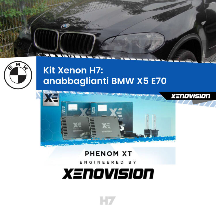 <strong>Kit Xenon H7 Professionale per BMW X5 </strong> E70 (2006 - 2013). Taglio di luce perfetto, zero spie e riverberi. Leggendaria elettronica Canbus Xenovision. Qualità Massima Garantita.