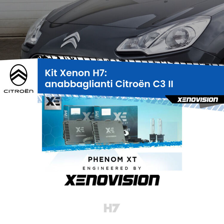 <strong>Kit Xenon H7 Professionale per Citroën C3 </strong> II (2009 - 2016). Taglio di luce perfetto, zero spie e riverberi. Leggendaria elettronica Canbus Xenovision. Qualità Massima Garantita.