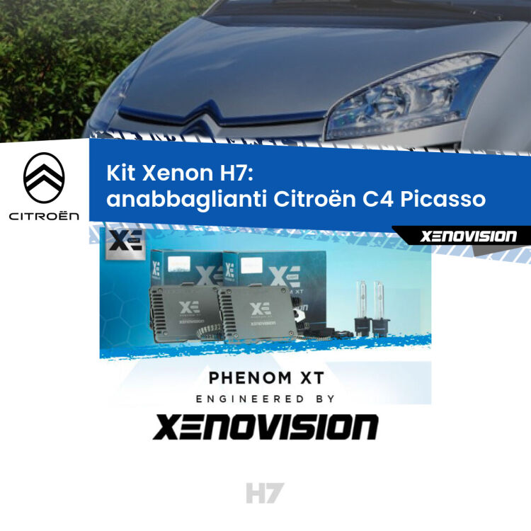 <strong>Kit Xenon H7 Professionale per Citroën C4 Picasso </strong>  (2006 - 2013). Taglio di luce perfetto, zero spie e riverberi. Leggendaria elettronica Canbus Xenovision. Qualità Massima Garantita.