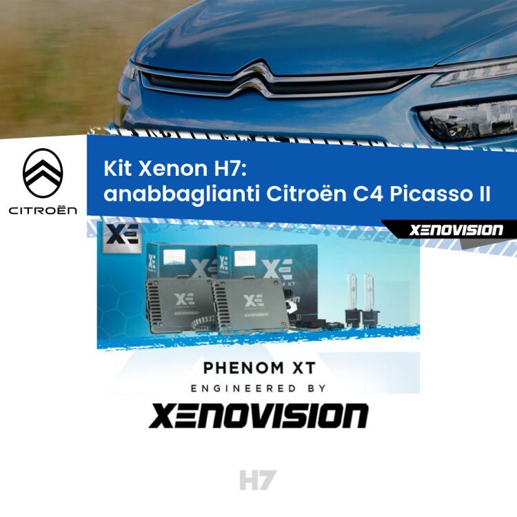 <strong>Kit Xenon H7 Professionale per Citroën C4 Picasso </strong> II (2013 in poi). Taglio di luce perfetto, zero spie e riverberi. Leggendaria elettronica Canbus Xenovision. Qualità Massima Garantita.