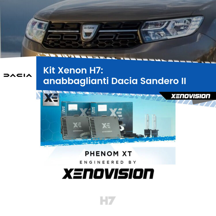 <strong>Kit Xenon H7 Professionale per Dacia Sandero II </strong>  (a parabola doppia). Taglio di luce perfetto, zero spie e riverberi. Leggendaria elettronica Canbus Xenovision. Qualità Massima Garantita.