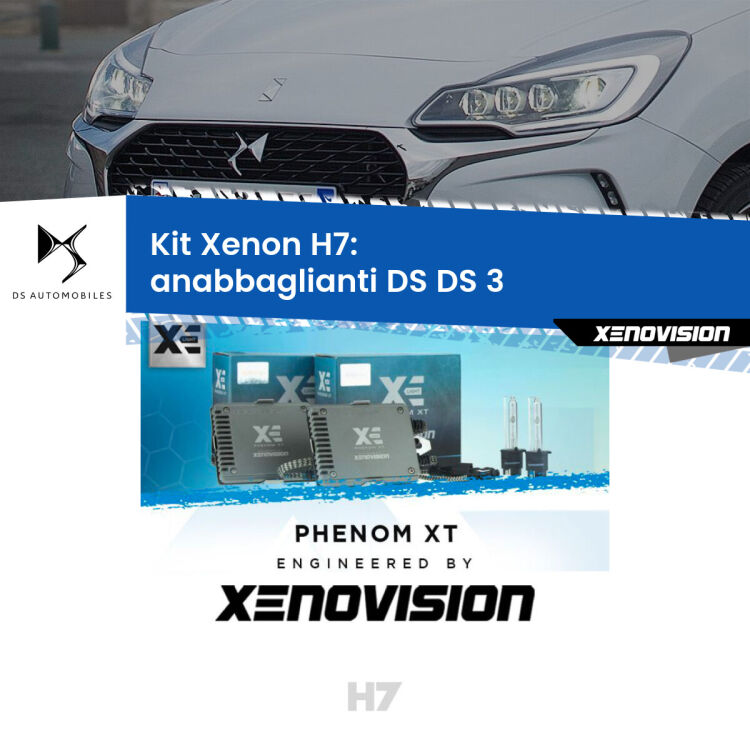 <strong>Kit Xenon H7 Professionale per DS DS 3 </strong>  (2015 in poi). Taglio di luce perfetto, zero spie e riverberi. Leggendaria elettronica Canbus Xenovision. Qualità Massima Garantita.