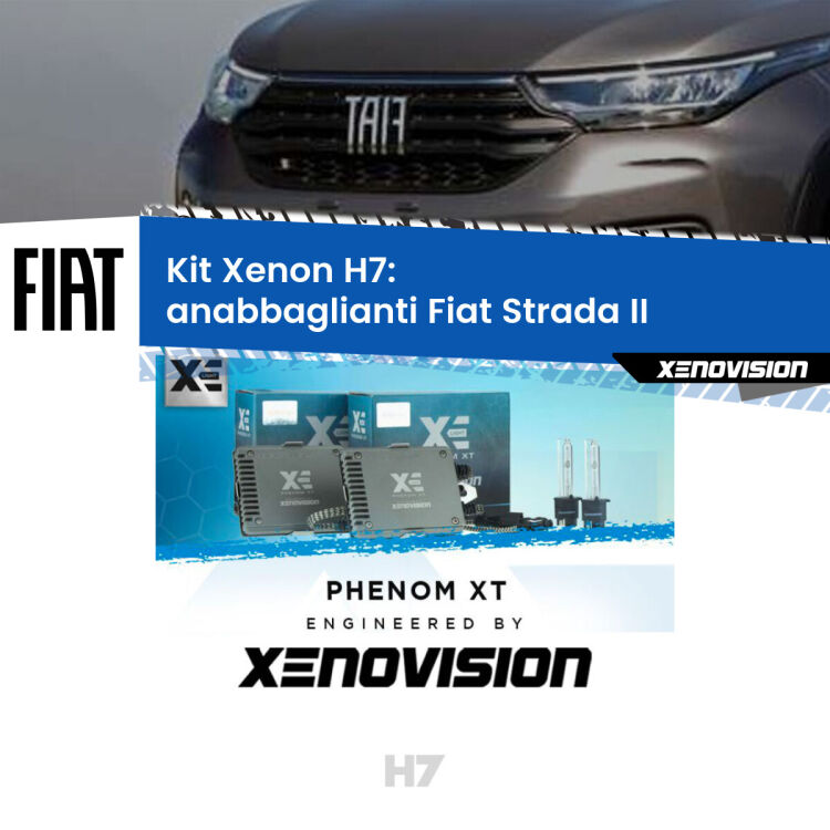 <strong>Kit Xenon H7 Professionale per Fiat Strada </strong> II (2º restyling). Taglio di luce perfetto, zero spie e riverberi. Leggendaria elettronica Canbus Xenovision. Qualità Massima Garantita.