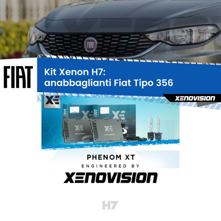 <strong>Kit Xenon H7 Professionale per Fiat Tipo </strong> 356 (fari lenticolari). Taglio di luce perfetto, zero spie e riverberi. Leggendaria elettronica Canbus Xenovision. Qualità Massima Garantita.