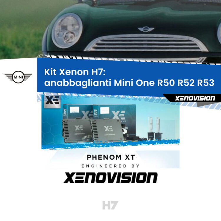 <strong>Kit Xenon H7 Professionale per Mini One </strong> R50 R52 R53 (2001 - 2006). Taglio di luce perfetto, zero spie e riverberi. Leggendaria elettronica Canbus Xenovision. Qualità Massima Garantita.