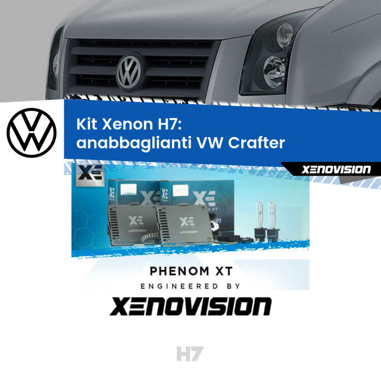 <strong>Kit Xenon H7 Professionale per VW Crafter </strong>  (2006 - 2016). Taglio di luce perfetto, zero spie e riverberi. Leggendaria elettronica Canbus Xenovision. Qualità Massima Garantita.