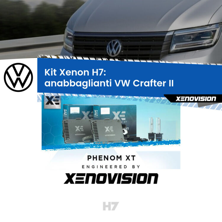 <strong>Kit Xenon H7 Professionale per VW Crafter </strong> II (2016 in poi). Taglio di luce perfetto, zero spie e riverberi. Leggendaria elettronica Canbus Xenovision. Qualità Massima Garantita.