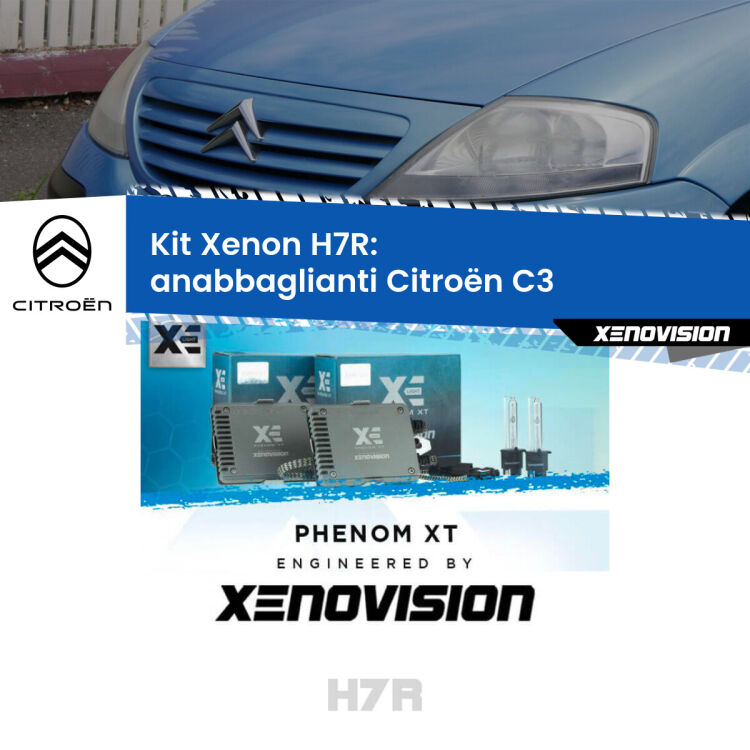 <strong>Kit Xenon </strong><strong>H7R</strong><strong> </strong><strong>Professionale</strong> Citroën C3</strong>  (2002 - 2009). Taglio di luce perfetto, zero spie e riverberi. Leggendaria elettronica Canbus Xenovision. Qualità Massima Garantita.