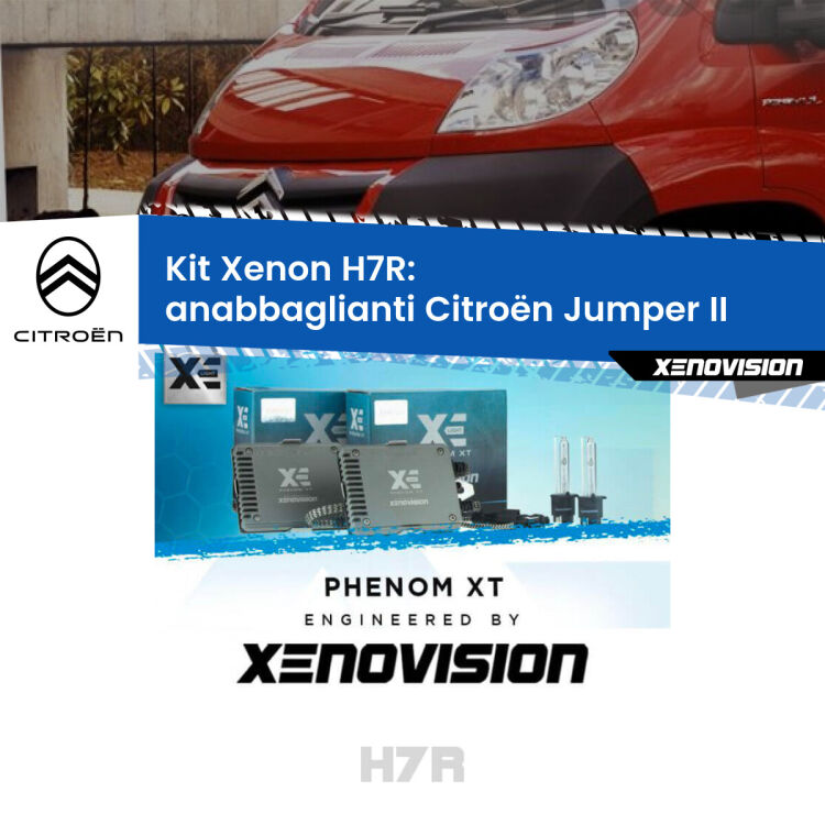 <strong>Kit Xenon </strong><strong>H7R</strong><strong> </strong><strong>Professionale</strong> Citroën Jumper</strong> II (2002 in poi). Taglio di luce perfetto, zero spie e riverberi. Leggendaria elettronica Canbus Xenovision. Qualità Massima Garantita.