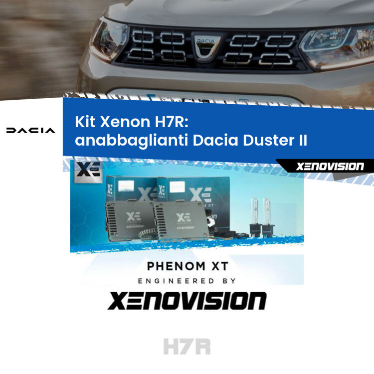 <strong>Kit Xenon </strong><strong>H7R</strong><strong> </strong><strong>Professionale</strong> Dacia Duster</strong> II (2017 in poi). Taglio di luce perfetto, zero spie e riverberi. Leggendaria elettronica Canbus Xenovision. Qualità Massima Garantita.