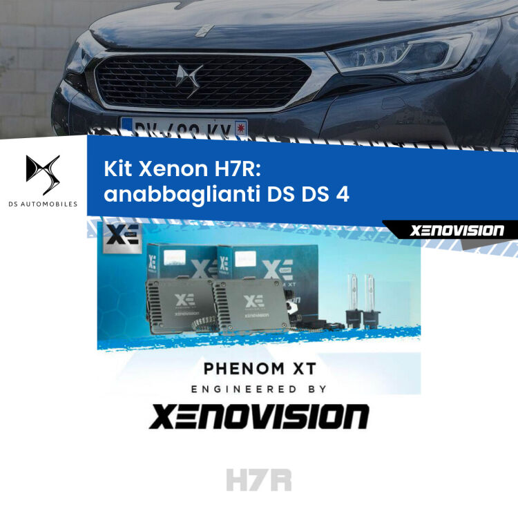 <strong>Kit Xenon </strong><strong>H7R</strong><strong> </strong><strong>Professionale</strong> DS DS 4</strong>  (2015 in poi). Taglio di luce perfetto, zero spie e riverberi. Leggendaria elettronica Canbus Xenovision. Qualità Massima Garantita.