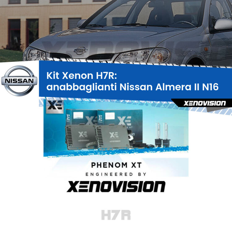 <strong>Kit Xenon </strong><strong>H7R</strong><strong> </strong><strong>Professionale</strong> Nissan Almera II</strong> N16 (2000 - 2006). Taglio di luce perfetto, zero spie e riverberi. Leggendaria elettronica Canbus Xenovision. Qualità Massima Garantita.