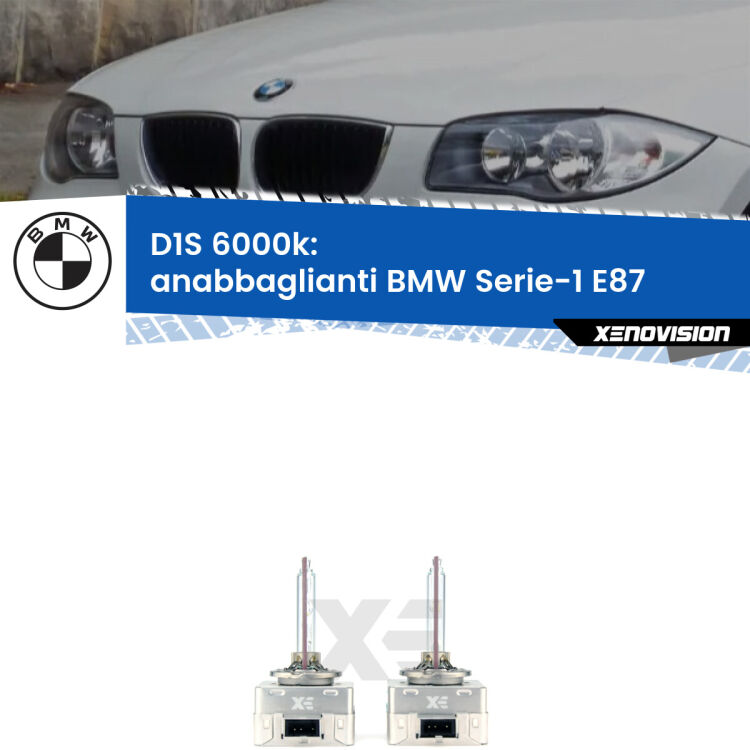 <b>Lampade xenon D1S 6000k Plug&Play</b> di ricambio per fari Anabbaglianti xenon di serie <b>BMW Serie-1</b> E87 2003 - 2012. Qualità Massima, Performance pari alle originali.