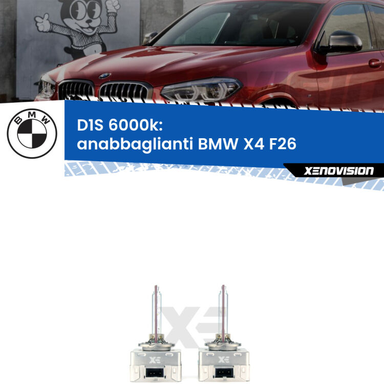 <b>Lampade xenon D1S 6000k Plug&Play</b> di ricambio per fari Anabbaglianti xenon di serie <b>BMW X4</b> F26 2014 - 2017. Qualità Massima, Performance pari alle originali.