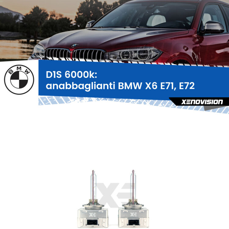 <b>Lampade xenon D1S 6000k Plug&Play</b> di ricambio per fari Anabbaglianti xenon di serie <b>BMW X6</b> E71, E72 2008 - 2014. Qualità Massima, Performance pari alle originali.