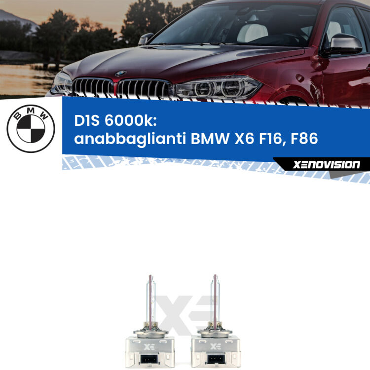 <b>Lampade xenon D1S 6000k Plug&Play</b> di ricambio per fari Anabbaglianti xenon di serie <b>BMW X6</b> F16, F86 2015 - 2019. Qualità Massima, Performance pari alle originali.