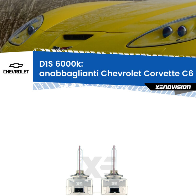 <b>Lampade xenon D1S 6000k Plug&Play</b> di ricambio per fari Anabbaglianti xenon di serie <b>Chevrolet Corvette</b> C6 2005 - 2013. Qualità Massima, Performance pari alle originali.