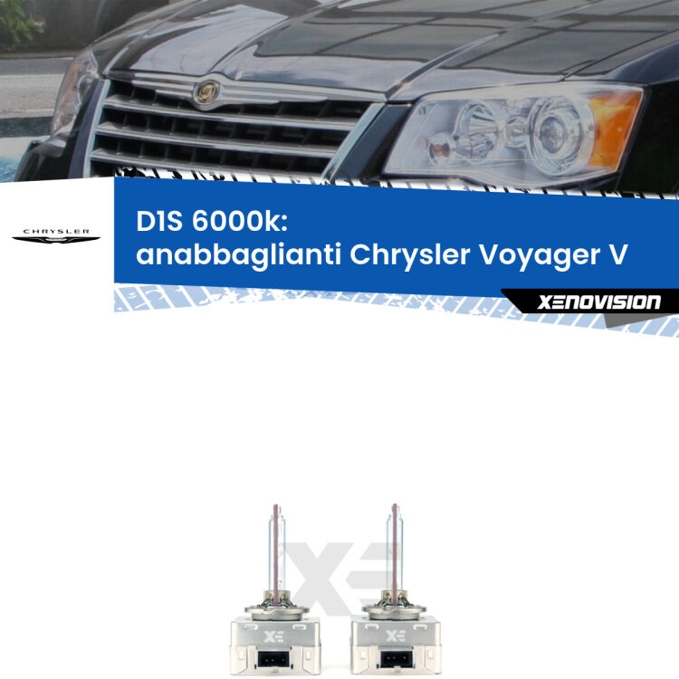 <b>Lampade xenon D1S 6000k Plug&Play</b> di ricambio per fari Anabbaglianti xenon di serie <b>Chrysler Voyager V</b>  2007 - 2016. Qualità Massima, Performance pari alle originali.