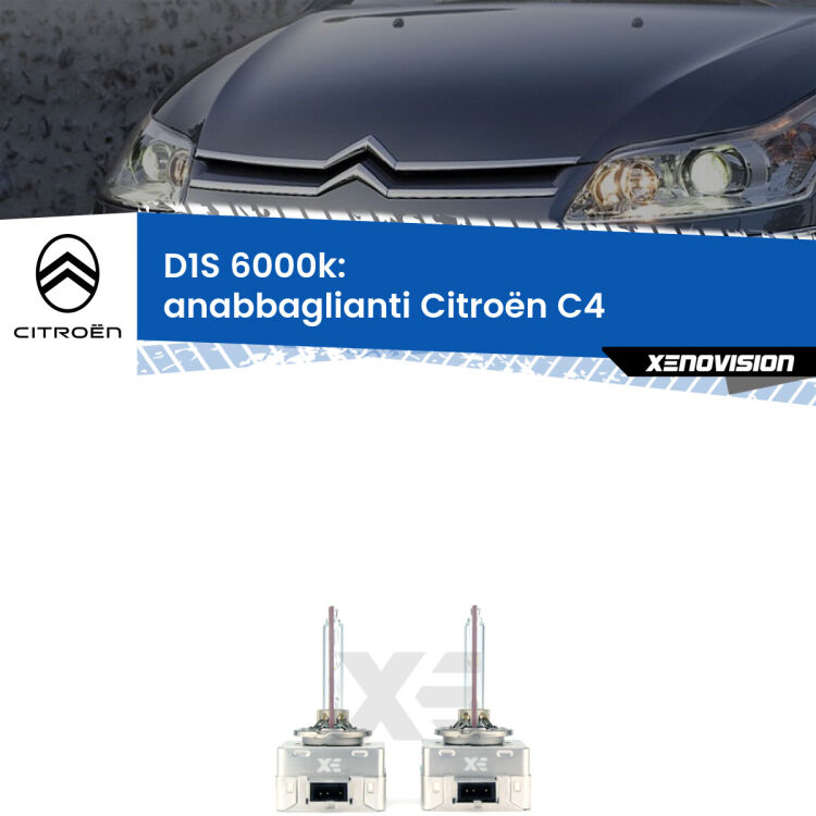 <b>Lampade xenon D1S 6000k Plug&Play</b> di ricambio per fari Anabbaglianti xenon di serie <b>Citroën C4</b>  2004 - 2011. Qualità Massima, Performance pari alle originali.