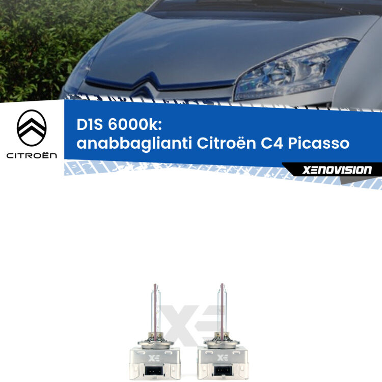 <b>Lampade xenon D1S 6000k Plug&Play</b> di ricambio per fari Anabbaglianti xenon di serie <b>Citroën C4 Picasso</b>  2006 - 2013. Qualità Massima, Performance pari alle originali.