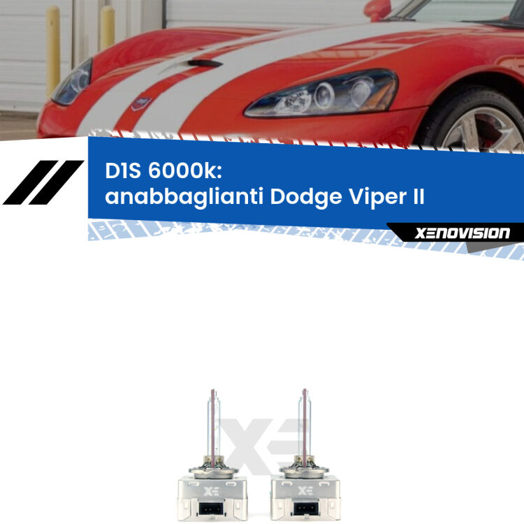 <b>Lampade xenon D1S 6000k Plug&Play</b> di ricambio per fari Anabbaglianti xenon di serie <b>Dodge Viper</b> II 2003 - 2010. Qualità Massima, Performance pari alle originali.