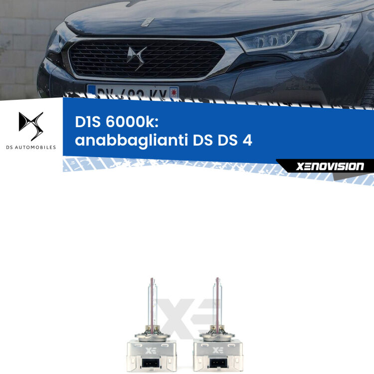 <b>Lampade xenon D1S 6000k Plug&Play</b> di ricambio per fari Anabbaglianti xenon di serie <b>DS DS 4</b>  2015 in poi. Qualità Massima, Performance pari alle originali.