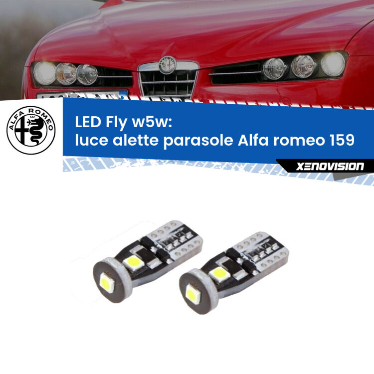 <strong>luce alette parasole LED per Alfa romeo 159</strong>  2005 - 2012. Coppia lampadine <strong>w5w</strong> Canbus compatte modello Fly Xenovision.