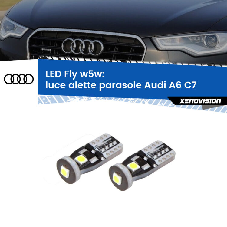 <strong>luce alette parasole LED per Audi A6</strong> C7 2010 - 2018. Coppia lampadine <strong>w5w</strong> Canbus compatte modello Fly Xenovision.