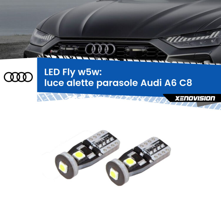 <strong>luce alette parasole LED per Audi A6</strong> C8 2018 in poi. Coppia lampadine <strong>w5w</strong> Canbus compatte modello Fly Xenovision.