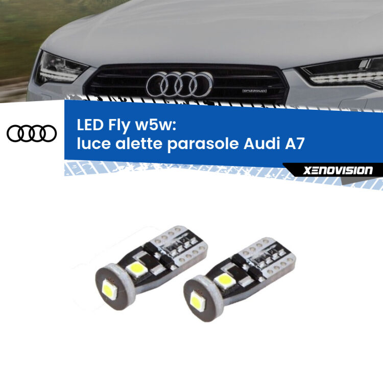 <strong>luce alette parasole LED per Audi A7</strong>  2010 - 2018. Coppia lampadine <strong>w5w</strong> Canbus compatte modello Fly Xenovision.