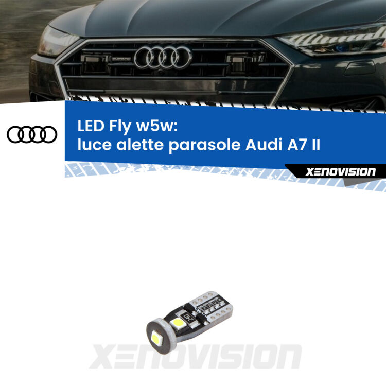 <strong>luce alette parasole LED per Audi A7</strong> II 2019 in poi. Coppia lampadine <strong>w5w</strong> Canbus compatte modello Fly Xenovision.