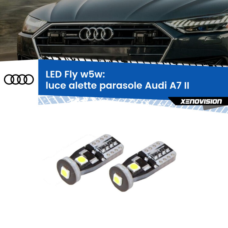 <strong>luce alette parasole LED per Audi A7</strong> II 2019 in poi. Coppia lampadine <strong>w5w</strong> Canbus compatte modello Fly Xenovision.