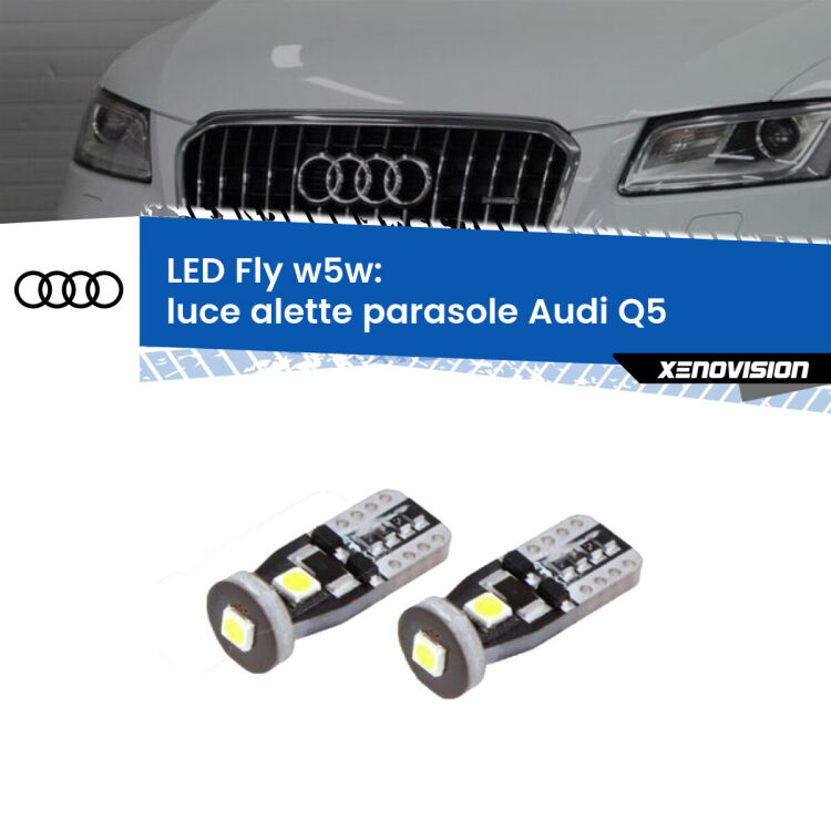 <strong>luce alette parasole LED per Audi Q5</strong>  2008 - 2017. Coppia lampadine <strong>w5w</strong> Canbus compatte modello Fly Xenovision.