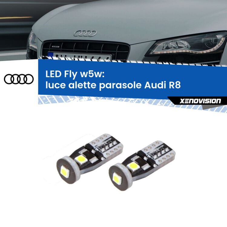 <strong>luce alette parasole LED per Audi R8</strong>  2007 - 2015. Coppia lampadine <strong>w5w</strong> Canbus compatte modello Fly Xenovision.