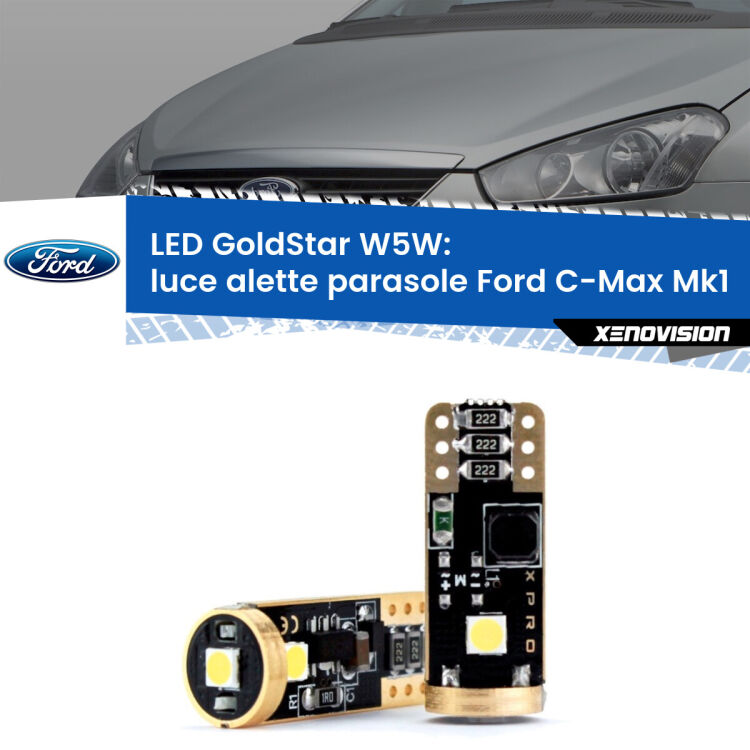 <strong>Luce Alette Parasole LED Ford C-Max</strong> Mk1 2003 - 2010: ottima luminosità a 360 gradi. Si inseriscono ovunque. Canbus, Top Quality.